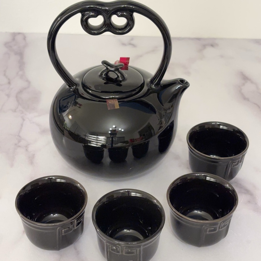 Chinese Tea Set Black Ceramic 5 Piece Gift Box Set